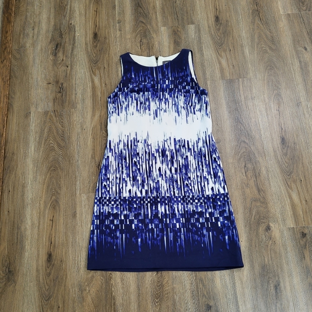 Vince Camuto Womens Sleeveless Sheath Dress Size 4 Blue White Knee Length party